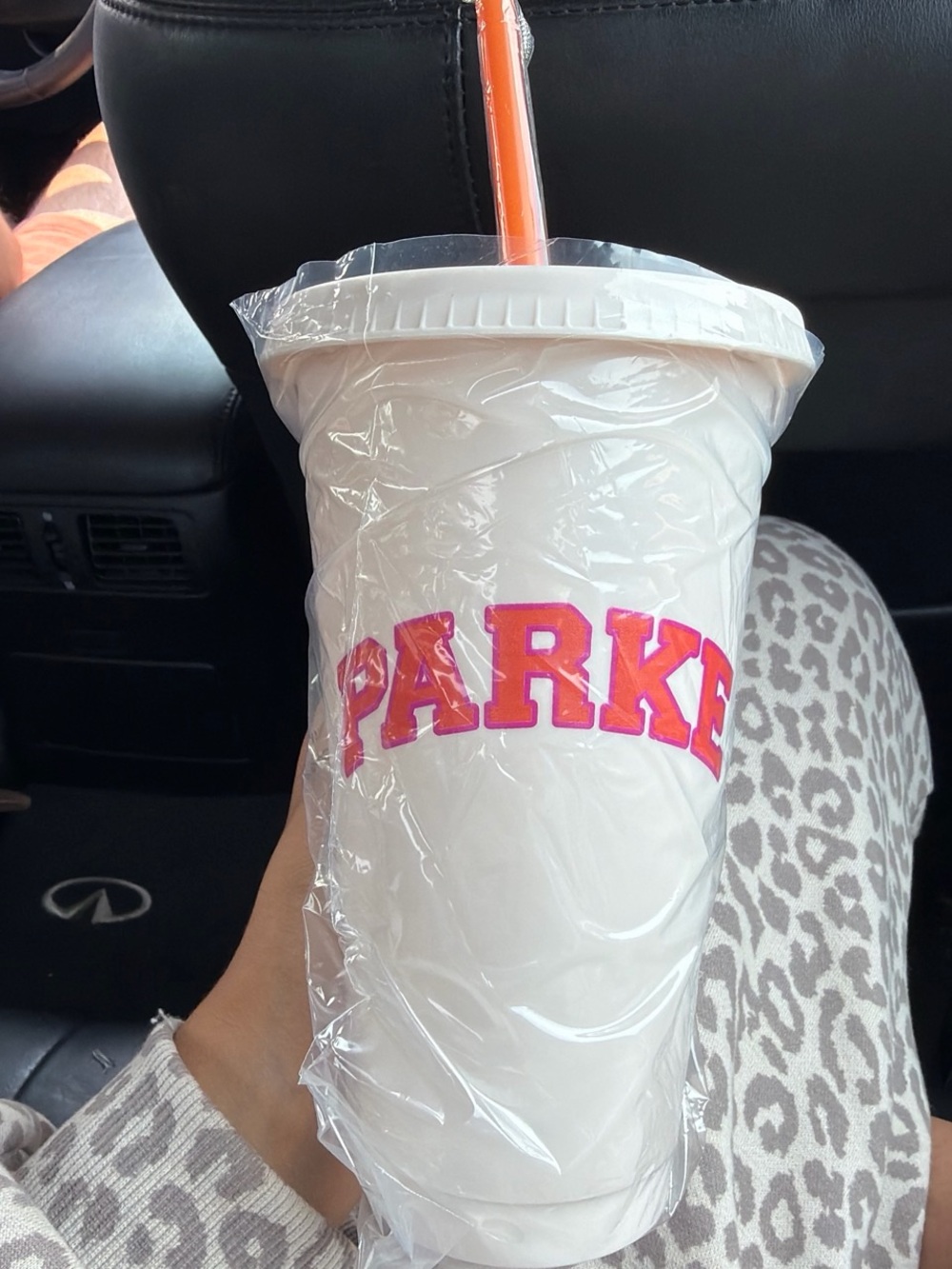 PARKE x DUNKIN COLLAB Cup with Pink Logo and Orange Straw